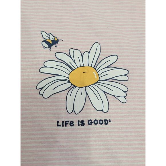 Life Is Good Pink Daisy Bee Nightgown Women’s L Striped Sleep Shirt NWT - Picture 4 of 12